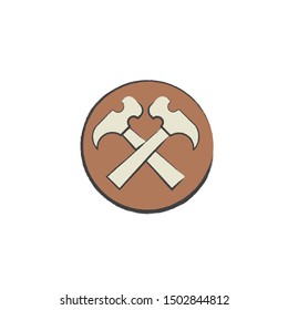 hammer icon or logo design, using outline and fill color, isolated in white background