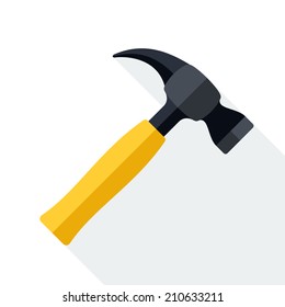 Hammer icon with long shadow on white background