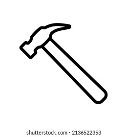 Hammer icon. Nail puller. Black contour linear silhouette. Side view. Vector simple flat graphic illustration. Isolated object on a white background. Isolate.