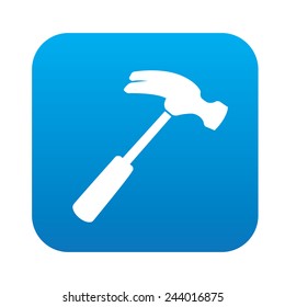 Hammer icon on blue button, clean vector