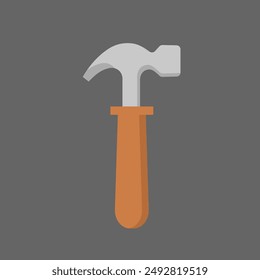 Hammer icon on gray background. Flat design. Vector illustration.