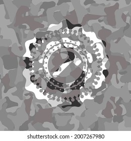 hammer icon on grey camouflaged pattern. 