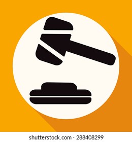 Hammer icon on white circle with a long shadow