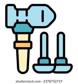 Hammer icon outline vector. Remodeling house. Wall repair color flat