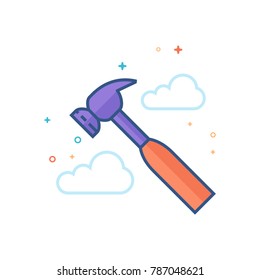 Hammer icon in outlined flat color style. Vector illustration.