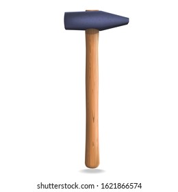 Hammer icon. A realistic metal hammer with a wooden handle for carpentry. Flat isolated vector illustration on a white background.
