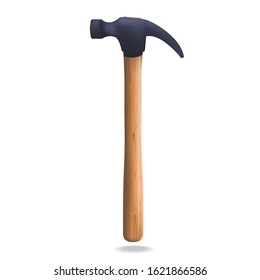 Hammer icon. A realistic metal hammer with a wooden handle for carpentry. Flat isolated vector illustration on a white background.
