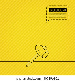 Hammer icon. Repair or fix sign. Construction equipment tool symbol. Speech bubble of dotted line. Orange background. Vector