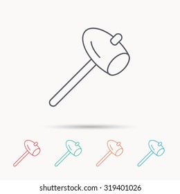 Hammer icon. Repair or fix sign. Construction equipment tool symbol. Linear icons on white background. Vector