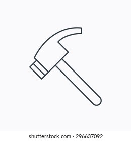 Hammer icon. Repair or fix tool sign. Linear outline icon on white background. Vector