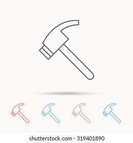 Hammer icon. Repair or fix tool sign. Linear icons on white background. Vector