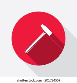 Hammer icon. Repair tool symbol. Round red circle flat icon with long shadow. Vector