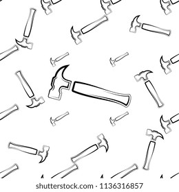 Hammer Icon Seamless Pattern, Tool Design Seamless Pattern Vector Art Illustration