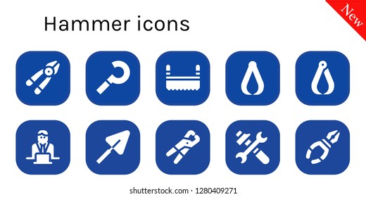  hammer icon set. 10 filled hammer icons. Simple modern icons about  - Plier, Sickle, Saw, Pliers, Worker, Trowel, Tools