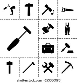 Hammer icon. set of 13 filled hammericons such as hammer, toolbox, hummer, saw, gardener jumpsuit, auction