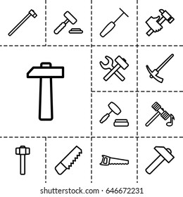 Hammer icon. set of 13 outline hammer icons such as hammer, saw, hummer, auction, auction hummer