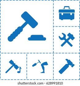 Hammer icon. set of 6 hammer filled icons such as toolbox, hummer, wrench hummer