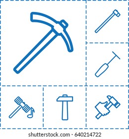 Hammer icon. set of 6 hammer outline icons such as
