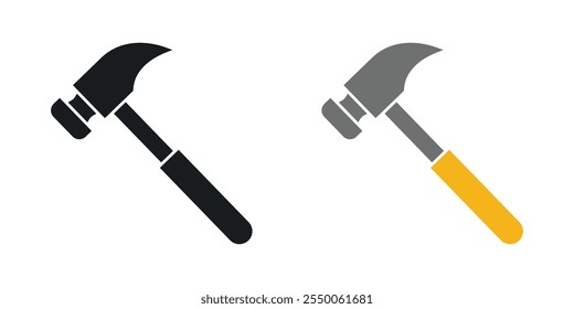 Hammer icon set in black and colored version