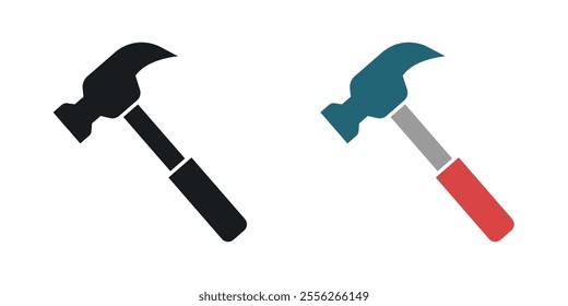 Hammer icon set in black and colored versions.