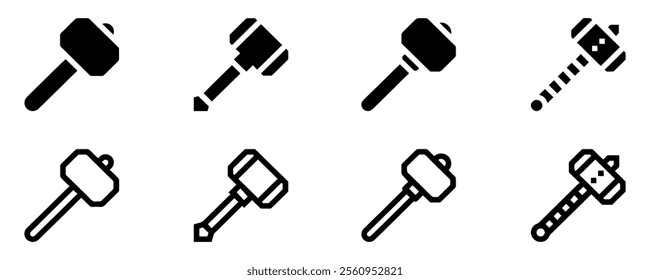 Hammer icon set. Hammer button symbol. Filled flat sign. Vector illustration. EPS 10