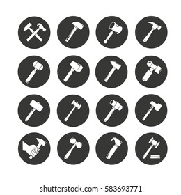 hammer icon set in circle button