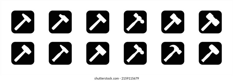 Hammer icon set. Hammers vector icons set. Simple flat design. Symbol or sign for web button, smith, blacksmith, metalwork, repair, carpenter, carpentry, and builder.