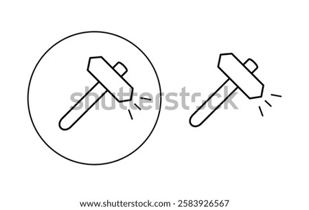 Hammer icon. A set of hammer icons. The hammer button symbol. A filled flat sign. Vector illustration.