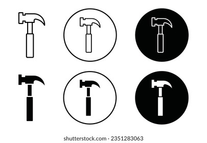 Juego de iconos de martillo. Símbolo vectorial de martillo de renovación en un estilo relleno y delineado de color negro.