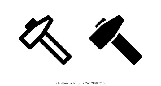 Hammer icon set representing striking tool for carpentry, repair, or building use.