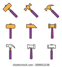 Hammer icon. Hammer set symbol vector elements for infographic web.