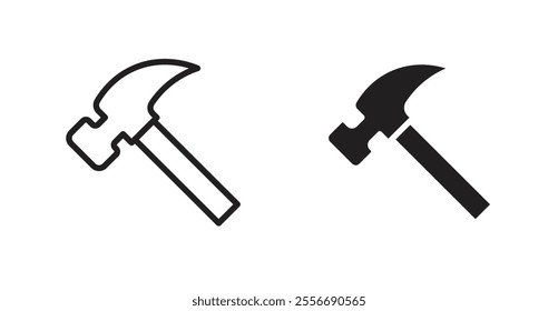 Hammer icon set in Thin line black color.