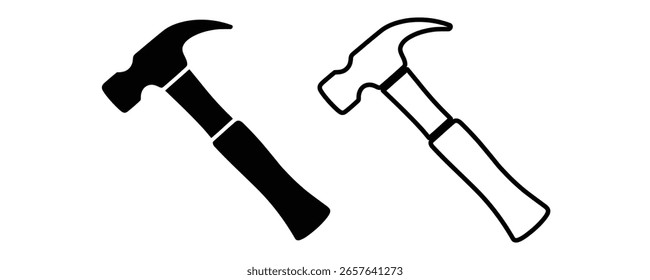 Vector del conjunto del icono del martillo en el fondo blanco.