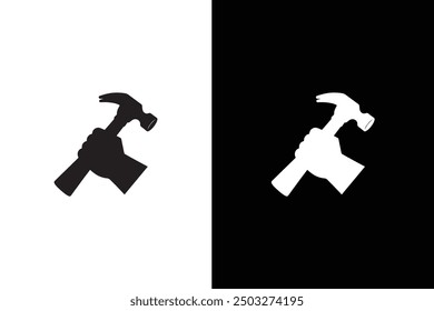 Hammer icon silhouette vector illustration. House repair hammer flat icon black white background.