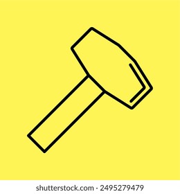 hammer icon simple, line vector isolated on yellow background. trendy and modern design