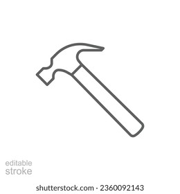 Hammer icon. Simple outline style. Hummer, metal, tool, hit, carpentry, construct, hardware, handyman, development concept. Thin line symbol. Vector isolated on white background. Editable stroke EPS.