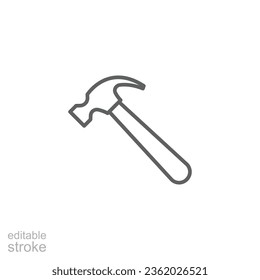 Hammer icon. Simple outline style. Hummer, metal, tool, hit, carpentry, construct, hardware, handyman, development concept. Thin line symbol. Vector isolated on white background. Editable stroke EPS.