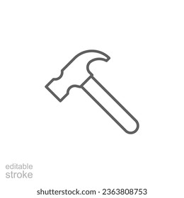 Hammer icon. Simple outline style. Hummer, metal, tool, hit, carpentry, construct, hardware, handyman, development concept. Thin line symbol. Vector isolated on white background. Editable stroke EPS.