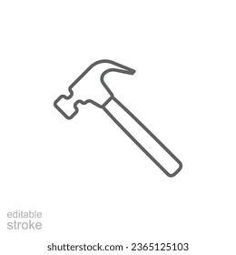 Hammer icon. Simple outline style. Hummer, metal, tool, hit, carpentry, construct, hardware, handyman, development concept. Thin line symbol. Vector isolated on white background. Editable stroke EPS.