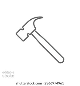 Hammer icon. Simple outline style. Hummer, metal, tool, hit, carpentry, construct, hardware, handyman, development concept. Thin line symbol. Vector isolated on white background. Editable stroke EPS.