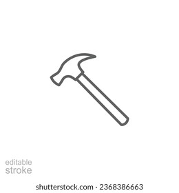 Hammer icon. Simple outline style. Hummer, metal, tool, hit, carpentry, construct, hardware, handyman, development concept. Thin line symbol. Vector isolated on white background. Editable stroke EPS.