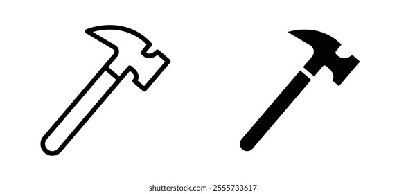 Hammer icon symbol collection on white background.