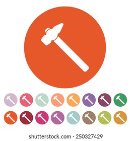 The hammer icon. Hammer symbol. Flat Vector illustration. Button Set