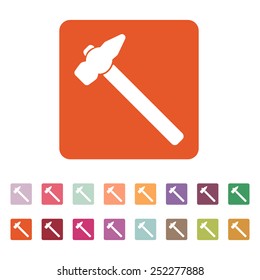 The hammer icon. Hammer symbol. Flat Vector illustration. Button Set