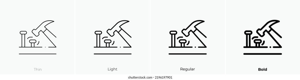 hammer icon. Thin, Light Regular And Bold style design isolated on white background