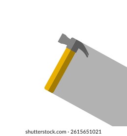 Hammer icon. Tool handle vector. Construction object shadow. Yellow grip symbol.