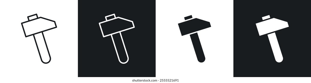 Hammer icon vector collection in black and white.