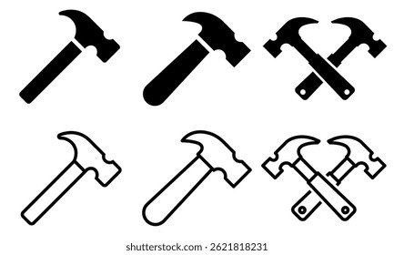 Hammer Icon Vector for Construction and Repair Concepts � Flat Design Symbol for Building Tools, Carpenter Work, Industrial Projects, and Home Improvement Applications
