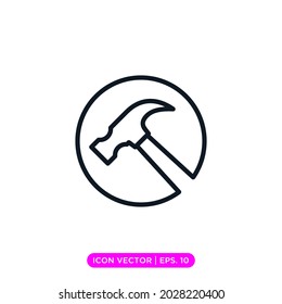 Hammer icon vector design template. Editable stroke.