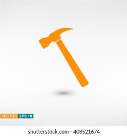Hammer icon vector eps 10. Orange Hammer icon with shadow on a gray background.